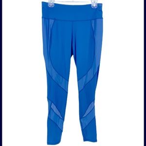 SWEATY BETTY MEDIUM THE POWER FULL LENGTH BLUE SHEER MESH PANTS LEGGINGS YOGA